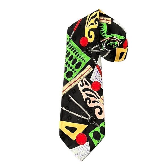 Novelty Necktie Drafting Drawing Designer Architect Paolo Ricci 100% Silk - Picture 1 of 6